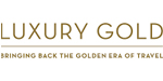 Luxury Gold logo featuring large and small block lettring in gold.