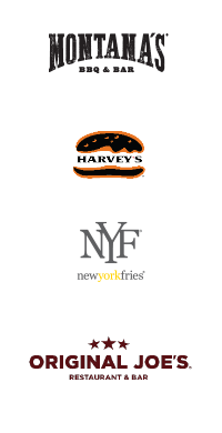 Logos for Montana’s, Harvey’s, New York Fries and Original Joe’s