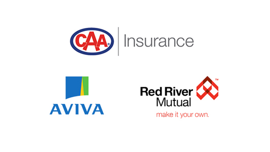 Logos for CAA Insurance, Aviva and Red River Mutual.