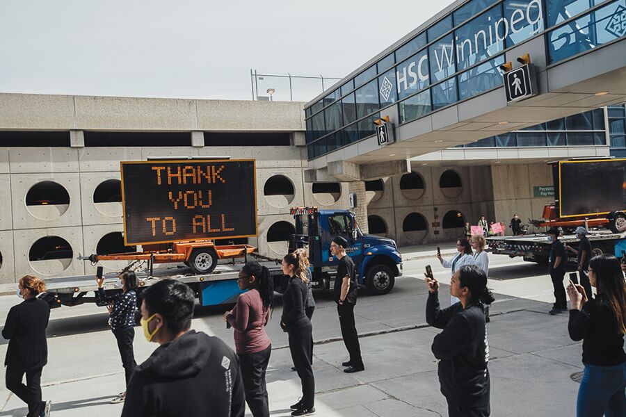 Image showing CAA Manitoba thanking healthcare workers outside Winnipeg's Health Sciences Centre.