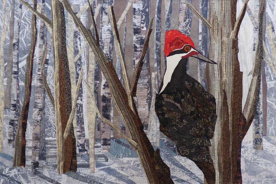 Heidi Hunter's Still Woods with Woodpecker painting.