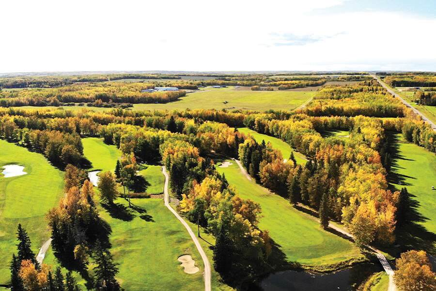 Image showing an aerial view of the Black Bull golf course at Ma-Me-O beach in central Alberta.