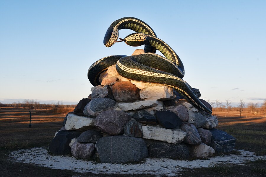Image showing a statue featuring two red-sided garter snakes.