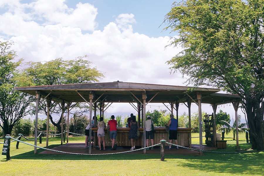 Image showing a number of people standing at an outdoor bar.