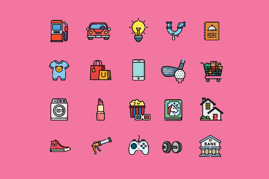Graphic containing multiple icons