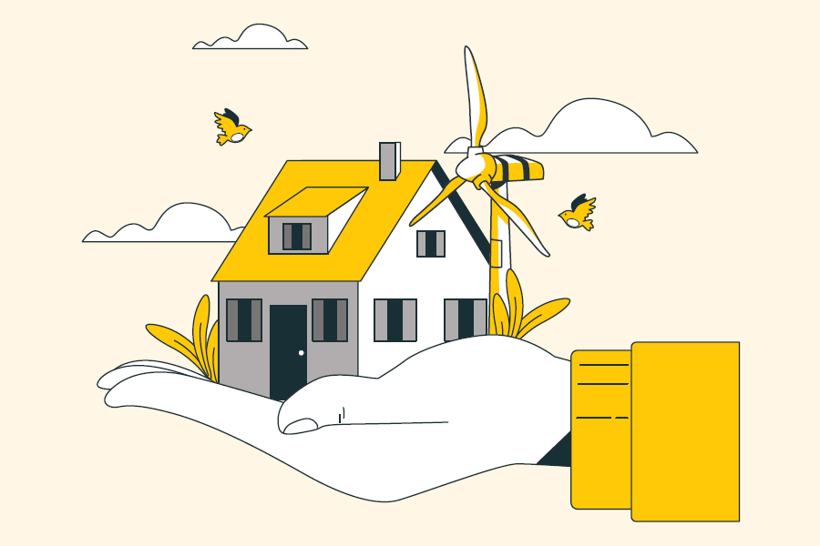 Graphic of a hand holding a house