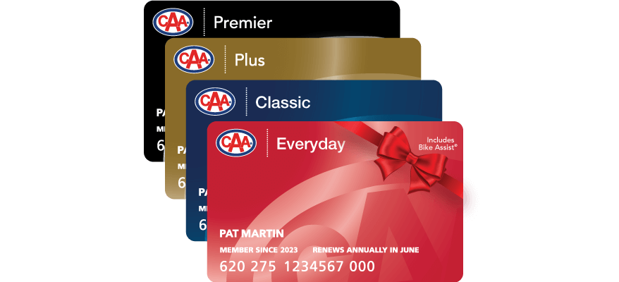 A stack of CAA membership cards with gift bow