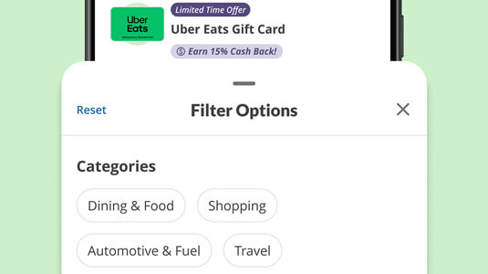 Phone featuring close up of CAA Mobile App Gift Cards screen.