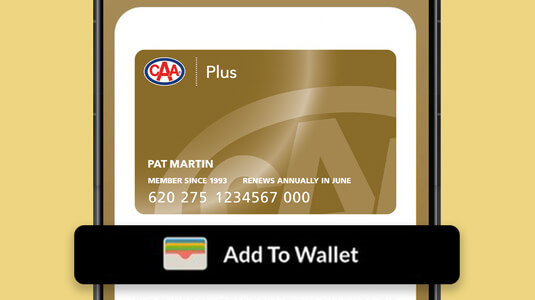 Phone featuring close up of CAA Mobile App Membership Card screen.
