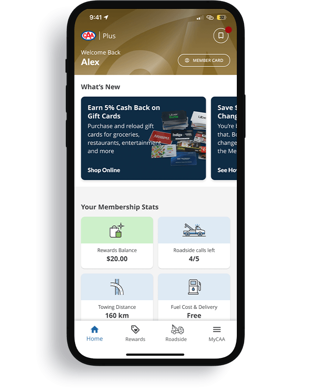 Phone featuring the CAA Mobile App Home screen