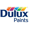 Dulux Paints corporate logo, black stylized lettering with rainbow paint swatches above