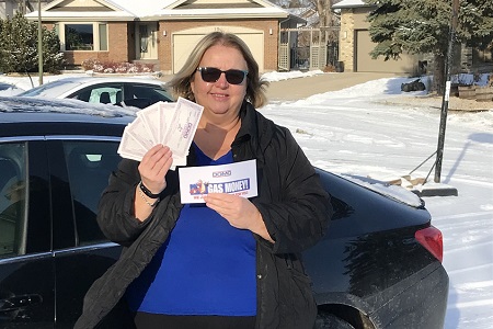 Domo gas contest grand prize winner Debbie of Winnipeg.