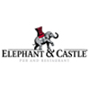Elephant & Castle logo stylized elephant walking above block black lettering