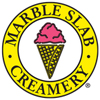 Marble Slab Creamery logo stylized icecream cone within yellow surround with black lettering