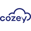 Corporate logo featuring name cozey in black lettering below a stylized cloud.