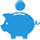 Icon image in blue showing stylized piggy bank with coin dropping into slot.