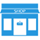 Icon graphic in blue showing stylized retail storefront.