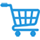 Icon graphic in blue showing stylized shopping cart.