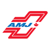 AMJ Campbell logo AMJ in blue lettering with red double line surround and maple leaf