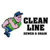 Cleanline Sewer & Drain logo image of muscular plumber with Clean Line lettering in black
