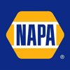 NAPA logo blue letters centered with white surround within yellow hexagon on blue background