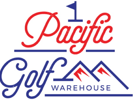 Corporate logo with stylized golf flag atop red and blue lettering with sytlized mountains on lower right