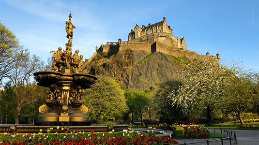 View of Ross Fountain with Edinburgh Castle beyond.