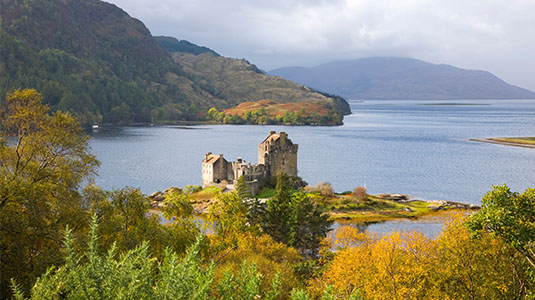 View of Eilean Donan castle on Loch Duich.