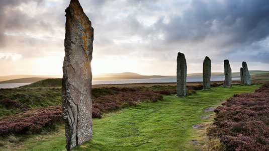 Ancient stones of the Ring of Brodgar in Scotland.