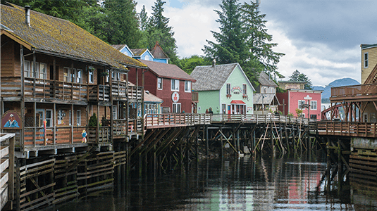 Wooden stores along Famous Creek Street.