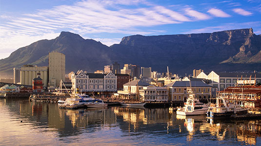 Cape Town waterfront buildings with Table Mountain.