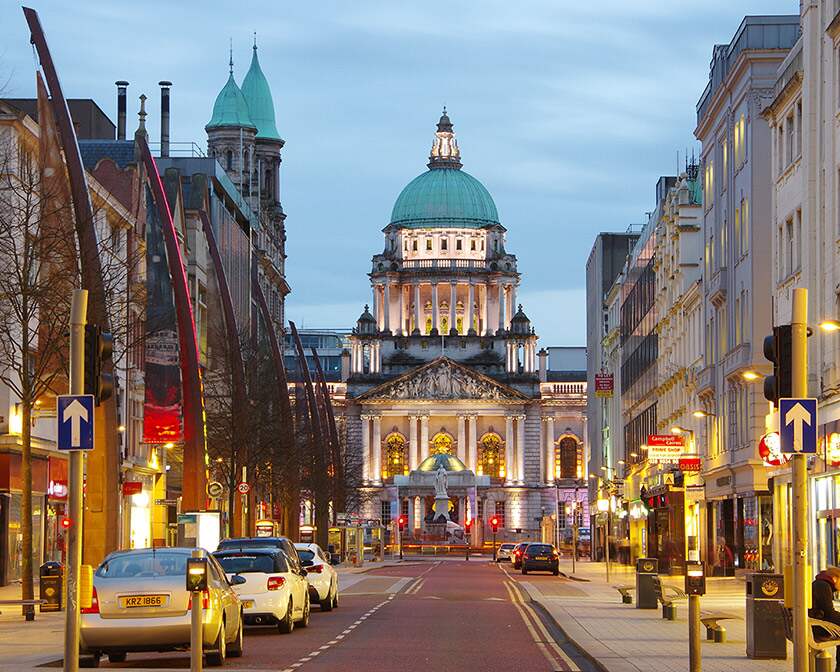 Street view of European buildings