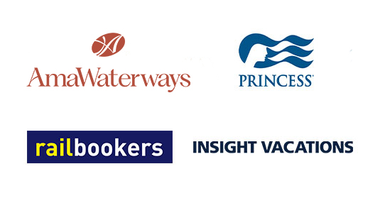 AmaWaterways, Princess, Railbookers and Insight vacations partner logos.