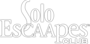 CAA Solo EsCAApes logo in white lettering with black outline.