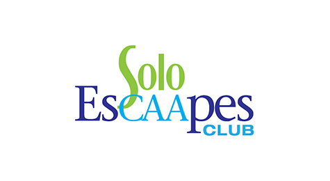 Solo EsCAApes logo featuring green lettering for Solo and blue and purple lettering for EsCAApes Club.