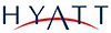 Hyatt logo blue lettering with a red curved stikethrough in the letter A.