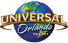 Universal Orlando logo with gold and blue lettering set on top of a globe.