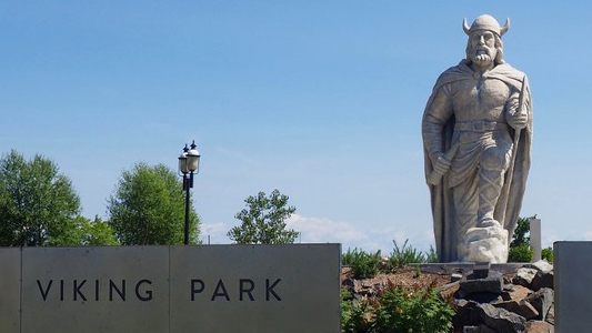 Image showing a Viking statue and a small sign reading Viking Park.