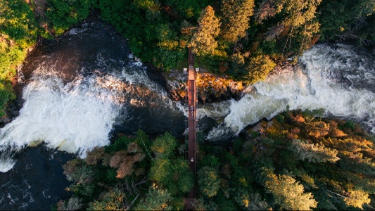 Image showing overhead view of waterfall and river snaking through the forst.