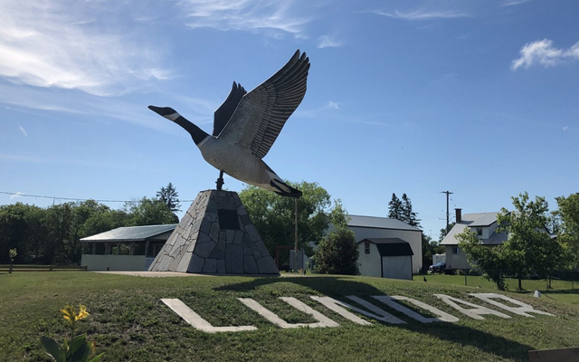 Image showing a large statue of a Canada Goose in flight.