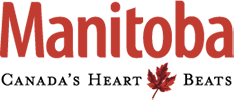 Image showing logo of Travel Manitoba a stylized maple leaf with the words Manitoba Canada's Heart Beats.