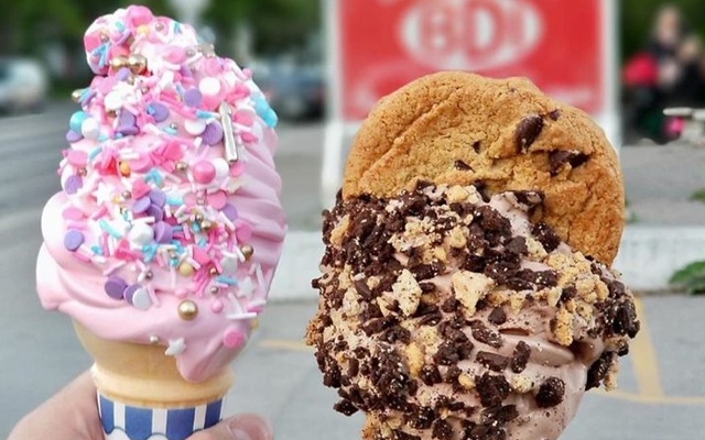 Image showing a closeup of two ice cream cones.