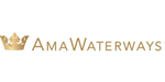 AmaWaterways logo stylized crown and lettering in gold.