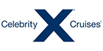 Celebrity Cruises logo featuring blue lettering and large letter X centred.