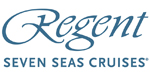 Regent Seven Seas Cruises logo featuring stylized lettering in navy blue.