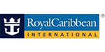 Royal Caribbean logo featuring stylized white crown on black ground with white and black lettering inside royal blue and deep yellow banners.