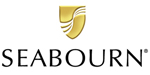 Seabourn logo black lettering with stylized gold shield above.