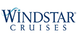 Windstar Cruises logo sea blue lettering with stylized light blue wave and star over letter W.