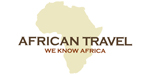 African Travel logo featuring outline of African continent in tan, with black and red lettering.