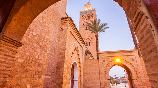 Low angle view of Koutoubia Mosque in Marrakesh, Morocco